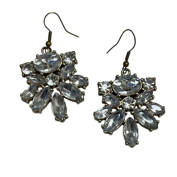 HANDMADE Clear/White Rhinestone Statement Dangle Earrings - Picture 2 of 5